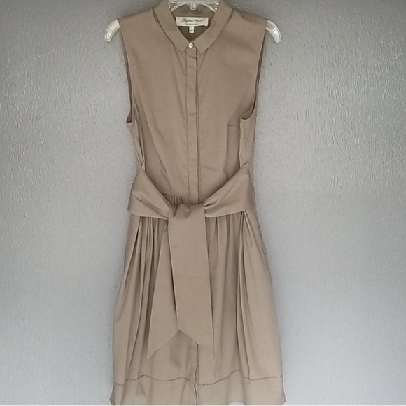 Sleeveless Tie-Waist Shirt Dress in Taupe - Picture 2 of 3